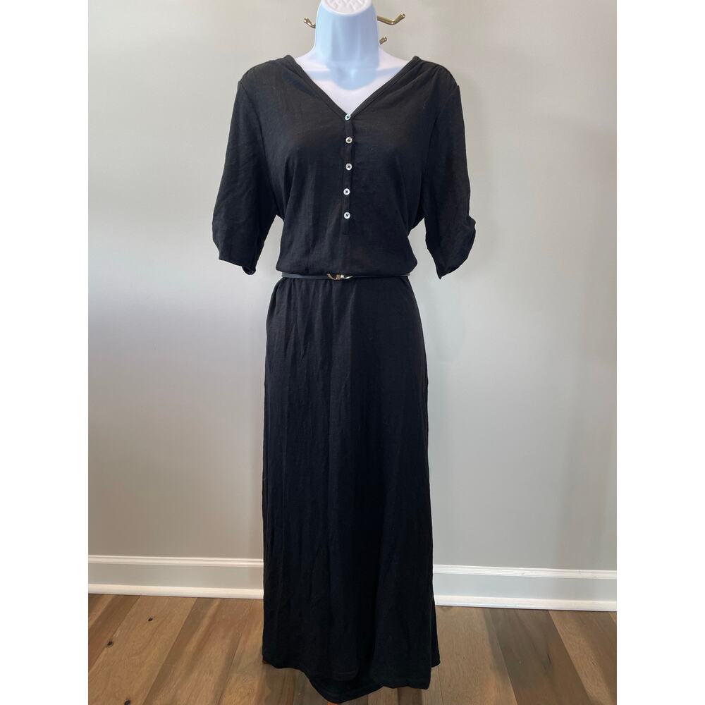 Chico’s Size 2 (US 12/14) Long Black Cotton Shift Dress Short Sleeves